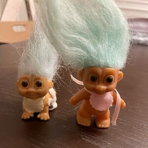 Russ Baby Troll Figures Vintage Crawling Baby and Baby Troll with Bib